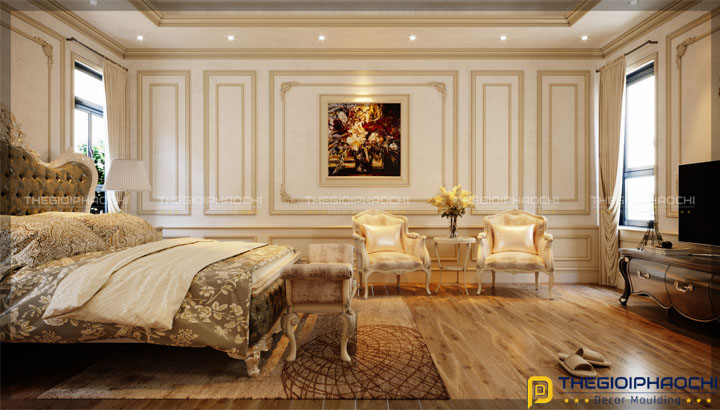làm phào chỉ trang trí phòng ngủ biệt thự đẹp